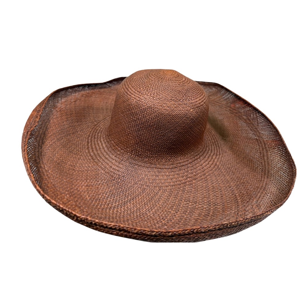 Large Brown Woven Straw Sun Hat Oversized Floppy Wide Brim Coastal Boho Summer